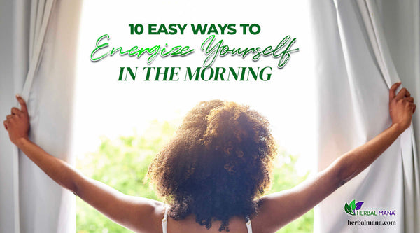 10 easy ways to energize yourself in the morning woman pulling open the drapes curtains letting in the sunshine