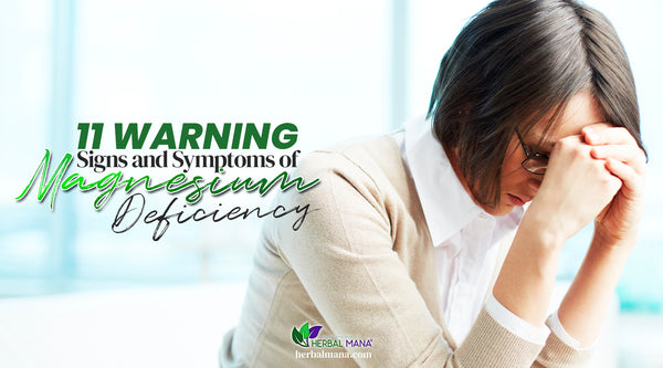 11 Warning Signs and Symptoms of Magnesium Deficiency woman holding head in pain at work green text