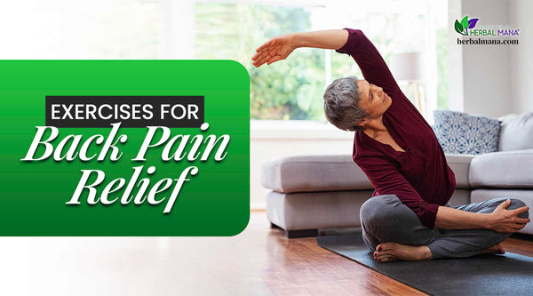4 exercises for back pain relief woman stretching her back on floor in living room