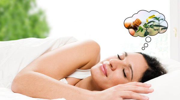 Woman sleeping dreaming about cbd oil drops