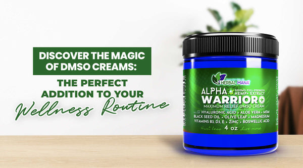 Discover the Magic of DMSO Creams Alpha Warrior+ Cream Sitting on a table with text overlay