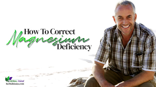 How To Correct Magnesium Deficiency man in plaid shirt sitting on the beach smiling green text
