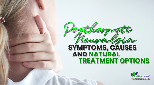 postherpetic neuralgia symptoms causes and natural treatment for postherpetic neuralgia woman wearing white collared shirt against white background holding neck in pain green and black text