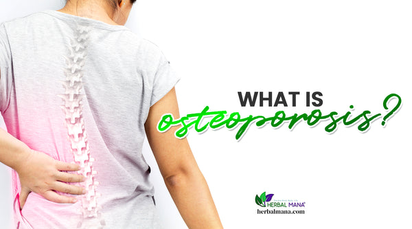what is osteoporosis the causes symptoms of osteoporosis and natural remedies for osteoporosis woman holding her back due to osteoporosis pain wearing white heather shirt white background green and black text