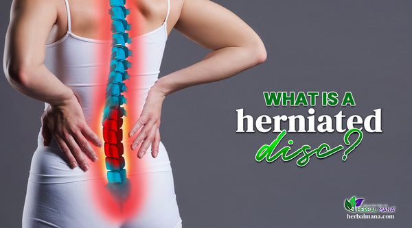 what is a herniated disc herniated disc symptoms causes natural treatment for herniated disc woman wearing white tank top with spine diagram with herniated disc blue spine red pain spot green and white text