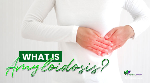 What Is Amyloidosis person holding their chest in pain with rain pain orb green and white text