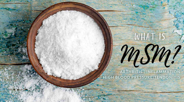 What is MSM?  white powder in bowl on wood background