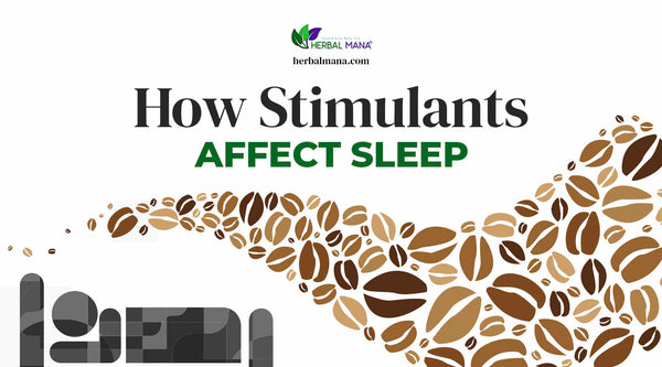 how stimulants affect sleep graphic of a person sleeping with a wave of coffee beans from their head