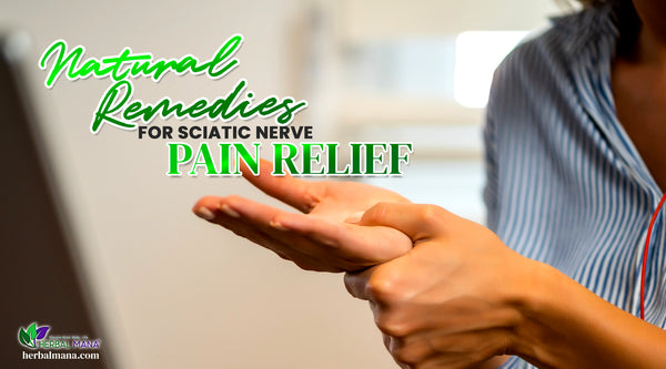 sciatic nerve pain relief natural remedies woman rubbing hand in pain wearing striped shirt
