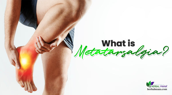 what is metatarsalgia man in gym shorts holding foot in pain with pain orb on foot white background with green and black text