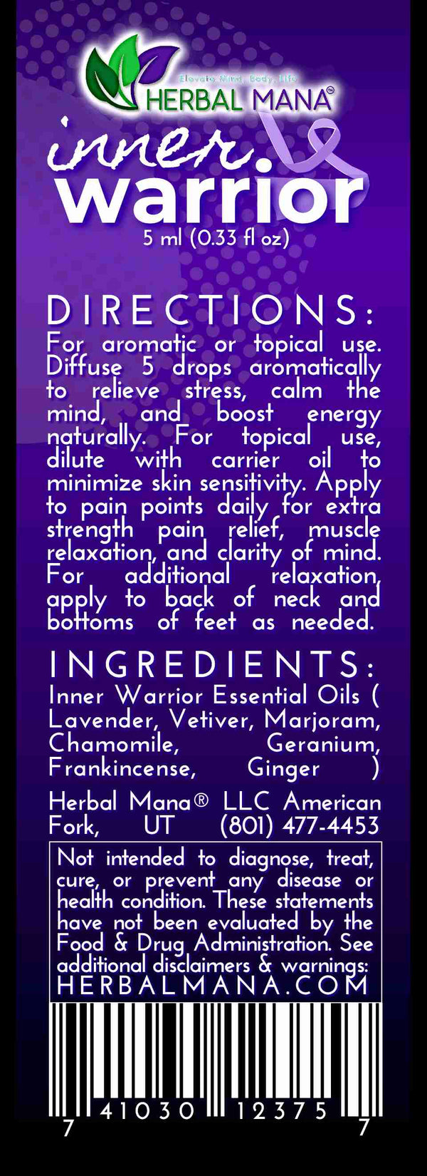 Inner Warrior Essential Oil (Nerve Pain Relief Blend) Herbal Mana